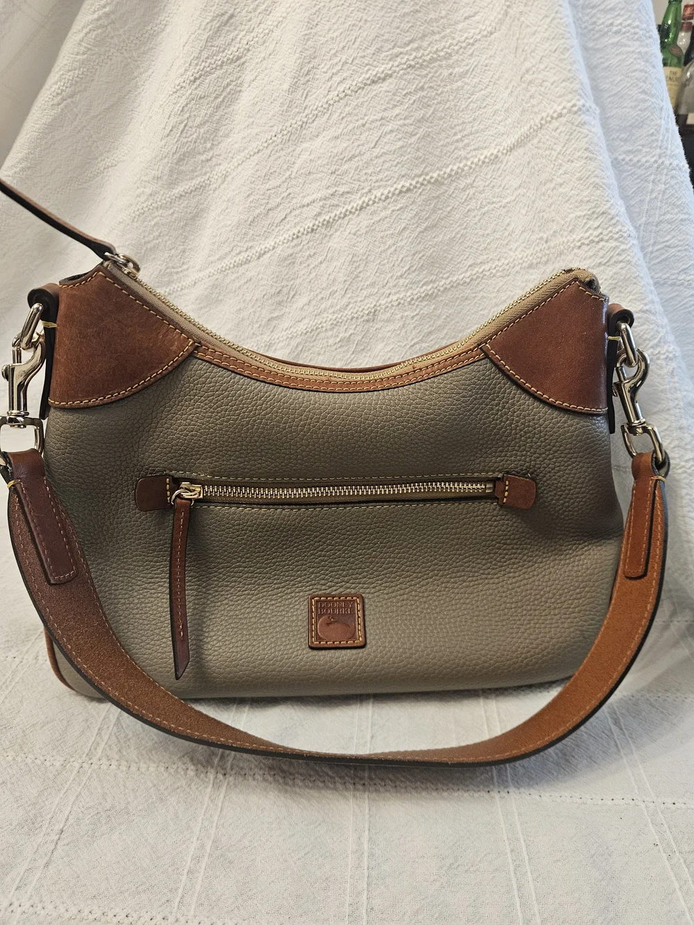 Dooney & Bourke Taupe Hobo with Tan Trim